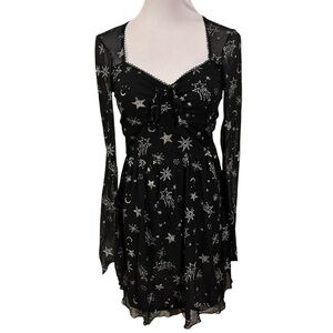 divided h&m mesh long sleeve lined black starry celestial dress women’s small
